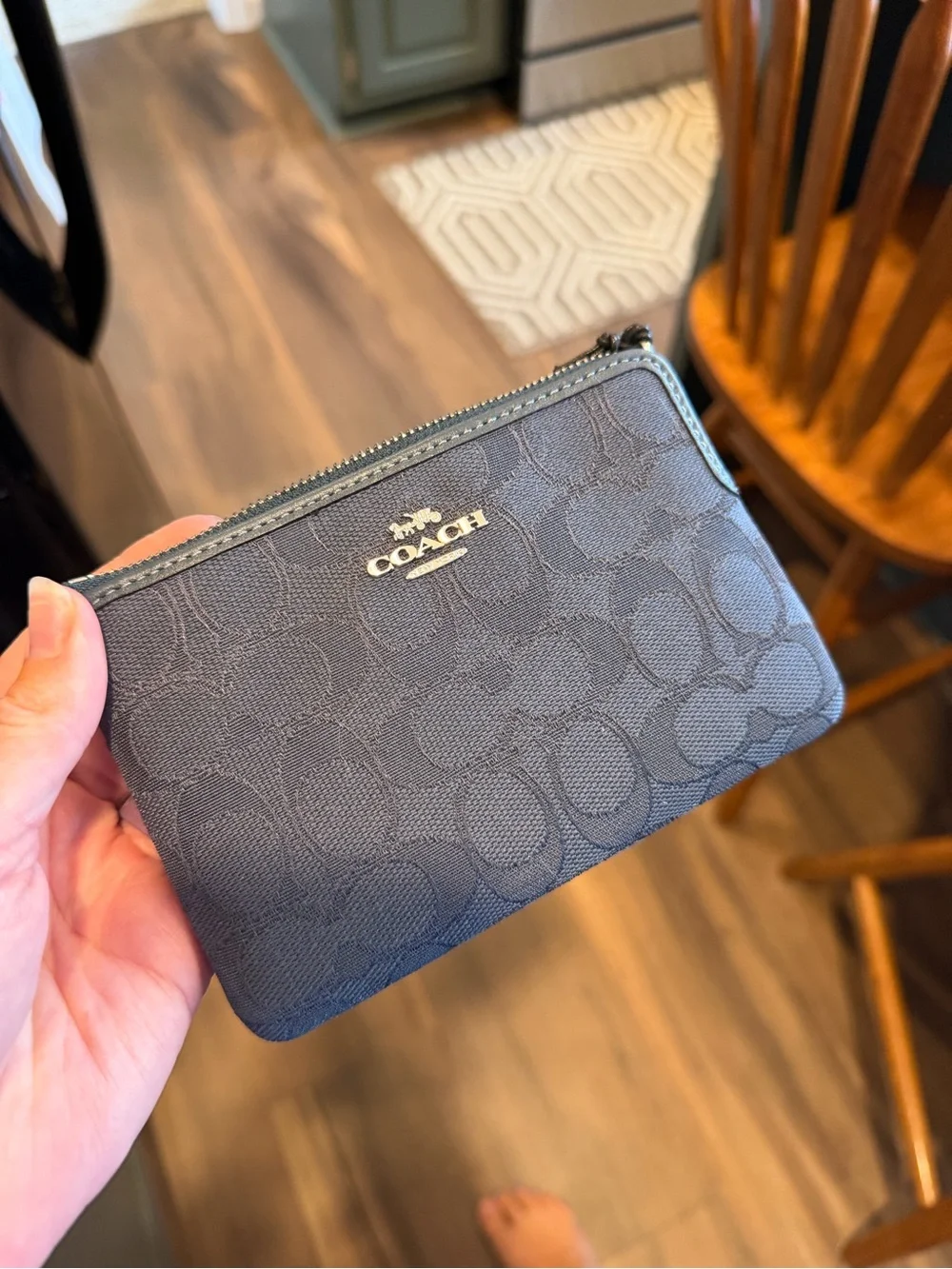 COACH Gray Signature Zip Card Case